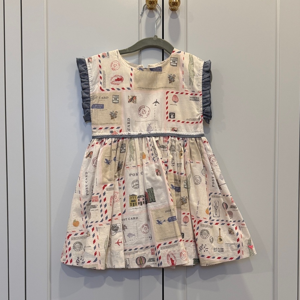 Pink Chicken Postcard Print Kids Dress